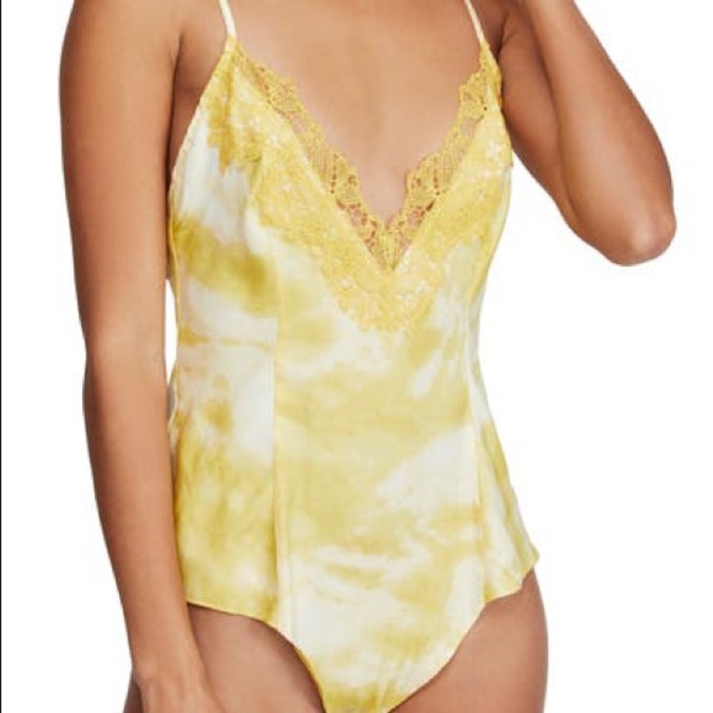 Free People Yellow TieDye Lace Body Suit